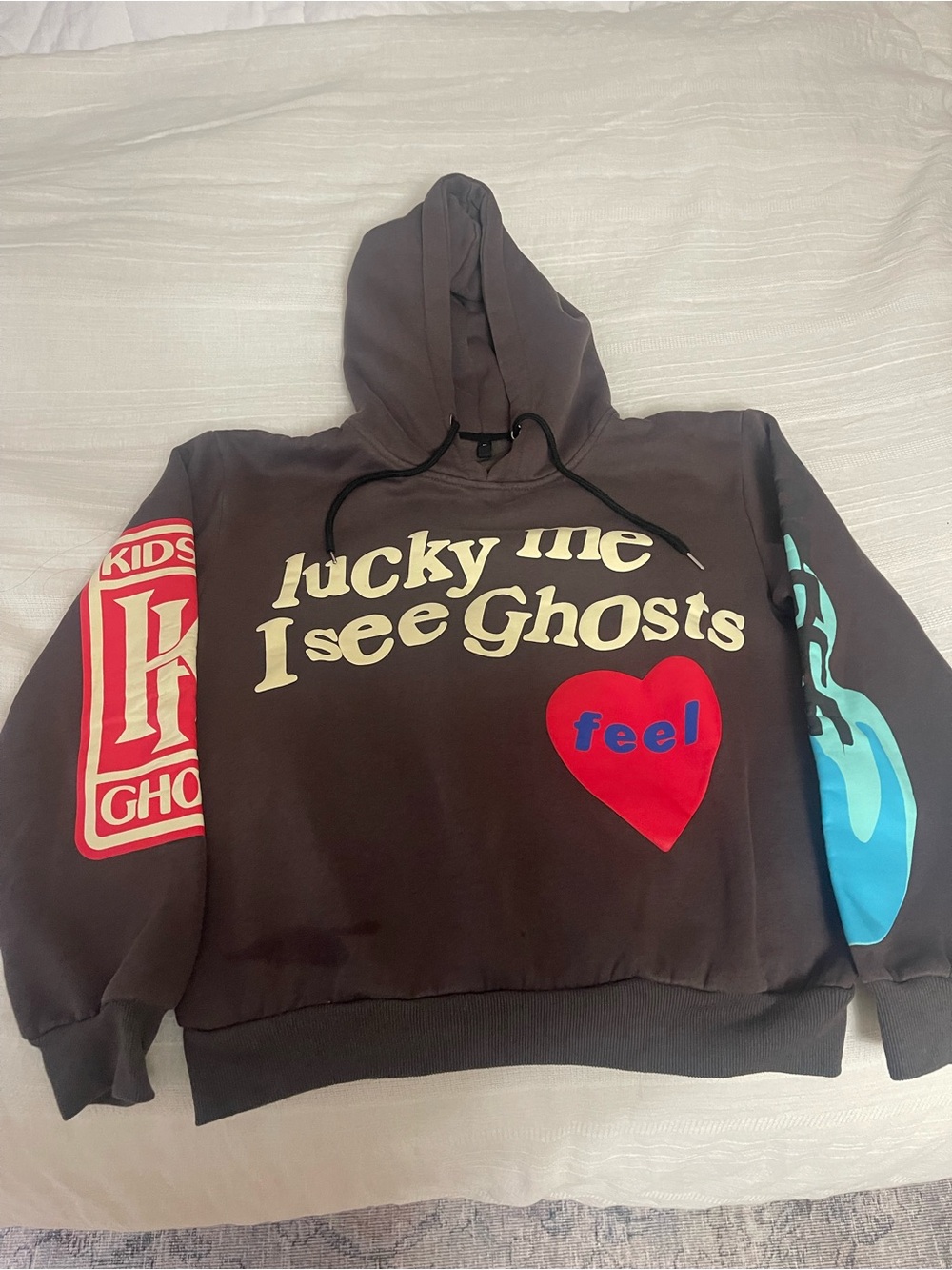 Black 'Lucky Me I See Ghosts' Graphic Hoodie with Red Heart
